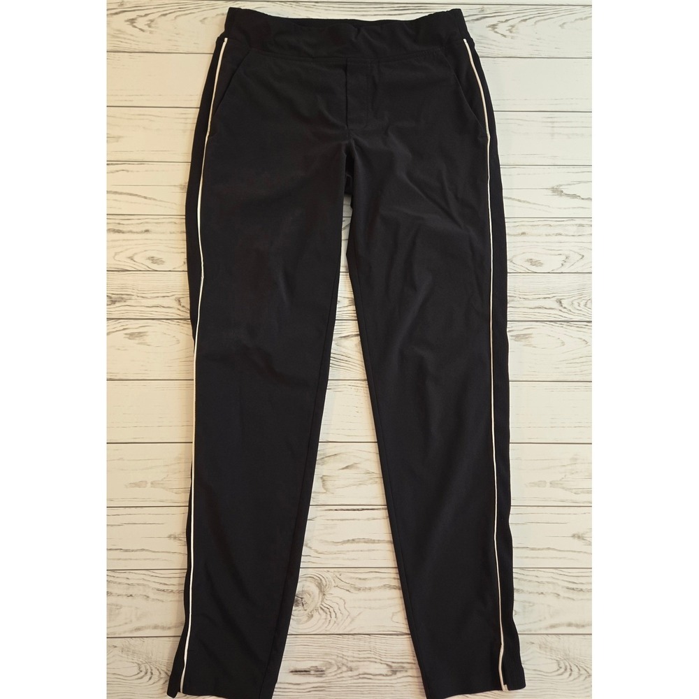 Athleta Womens Black Athletic Pants Side Stripe Zipper Pockets Size 4 Tall